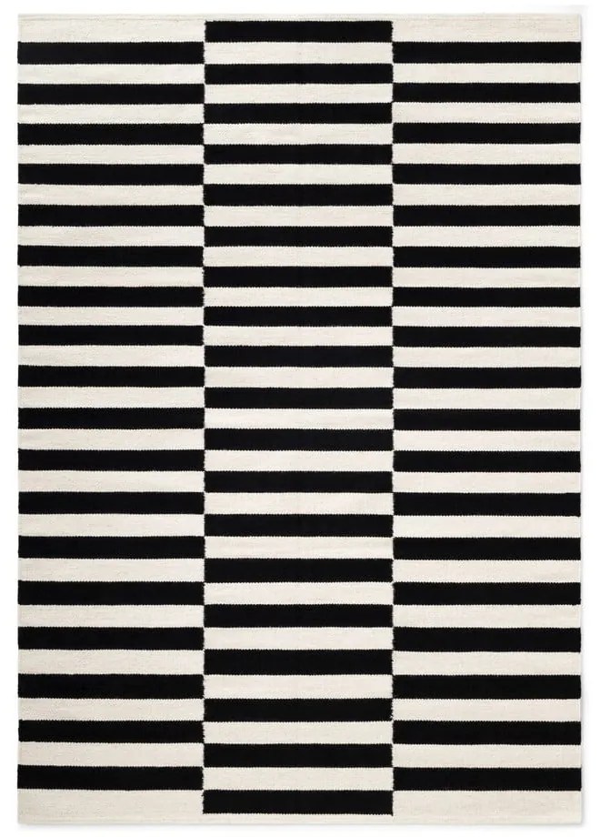 Fekete-fehér kétoldalas kézi szövésű gyapjú szőnyeg 120x180 cm Donna – Hanse Home