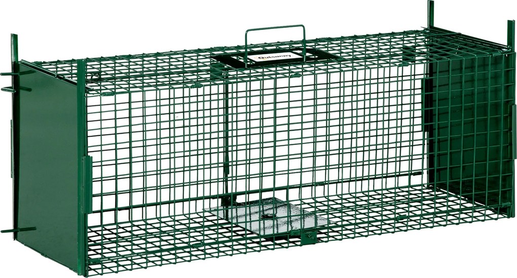 Outsunny Élő Állatcsapda 2 Ajtóval Fém Fogóketrec Nyulaknak, Nyesteknek, Kis Rókáknak 80x25x30 cm Sötét Zöld | Aosom