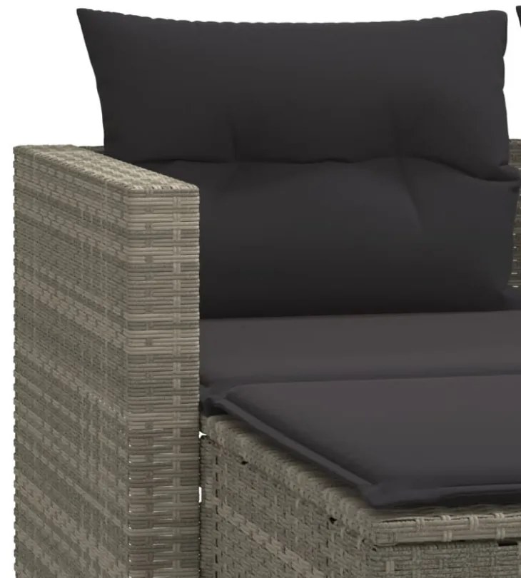 2 személyes világosszürke polyrattan kerti kanapé zsámolyokkal