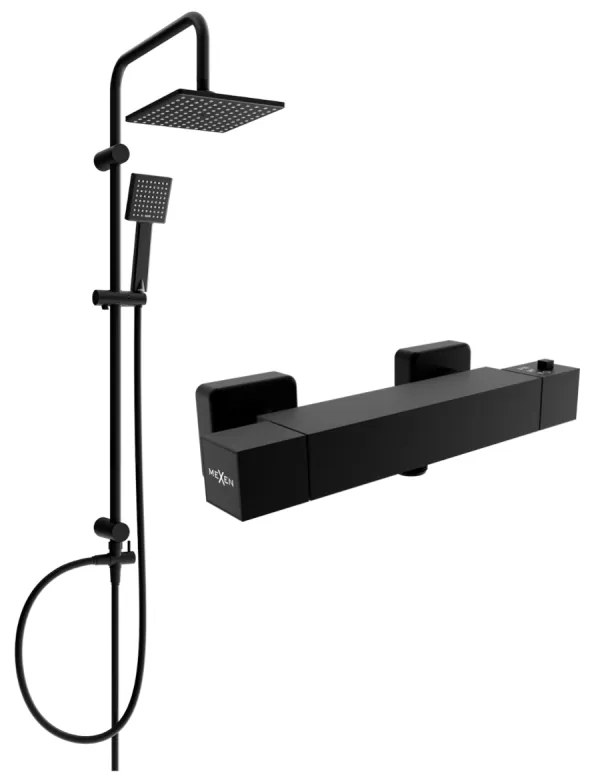 Mexen Cube Tord külső zuhanykészlet esőztető fejjel és termosztátos zuhanycsappal, fekete - 77200200-70