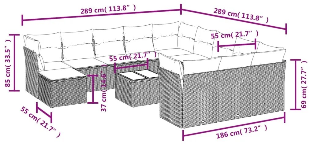 13 részes fekete polyrattan kerti ülőgarnitúra párnákkal