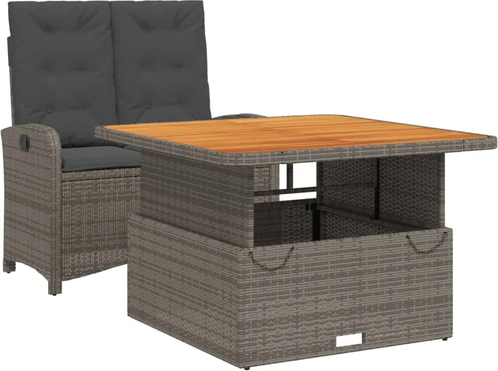 vidaXL 2 részes szürke polyrattan kerti étkezőgarnitúra párnákkal