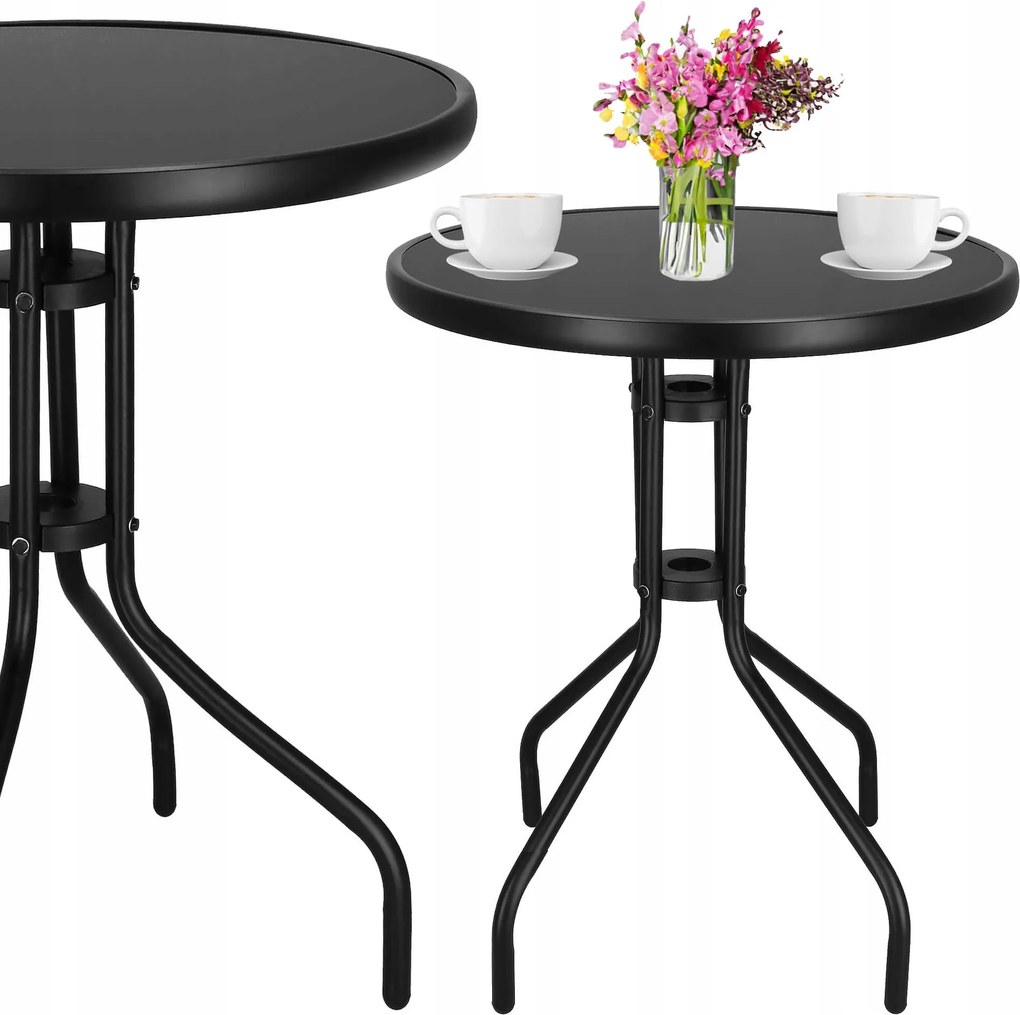 Erkély Asztal Kerti Asztal Erkély Terasz Fekete Üveg Kerek 60 CM