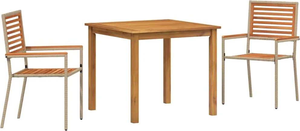 vidaXL Kert étkező szett 3 pcs Bézs Tömör Akácfa