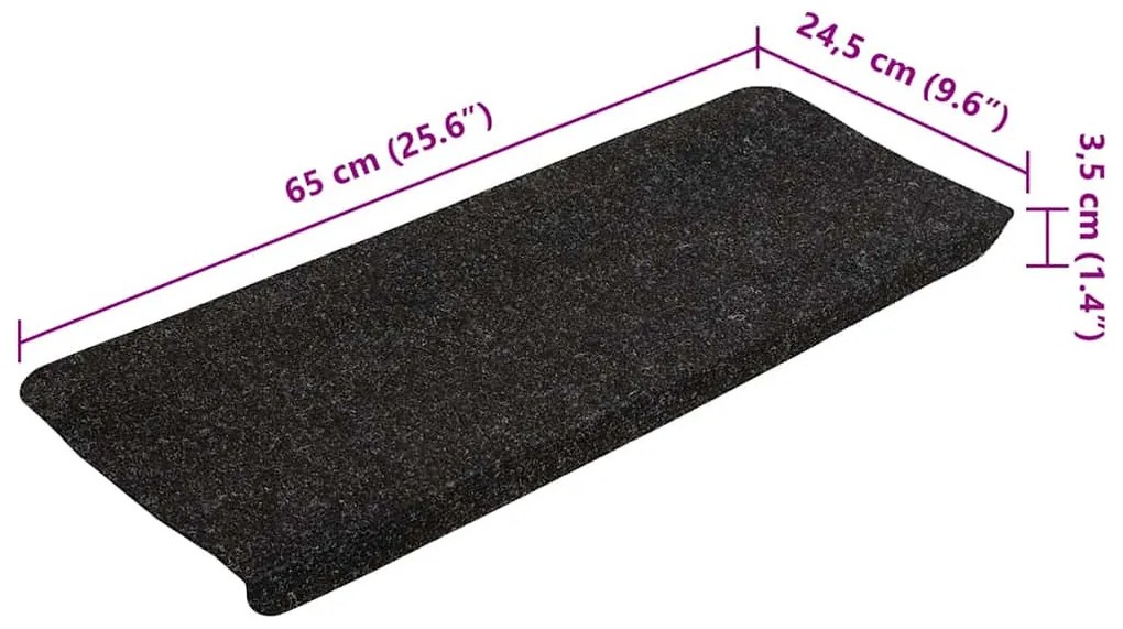 15 db antracitszürke öntapadó lépcsőszőnyeg 65x24,5x3,5 cm