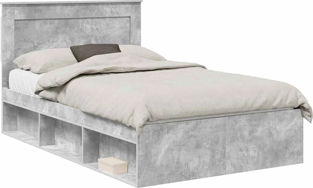 vidaXL Ágykeret fejtámlával Beton Szürke 135 x 190 cm Tömör fenyőfa
