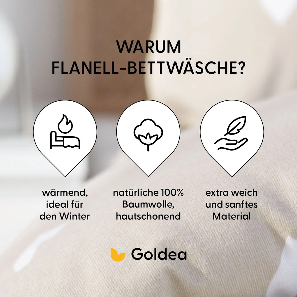 Goldea flanel ágyneműhuzat - szívecskék, latte színű alapon 240 x 220 és 2db 70 x 90 cm