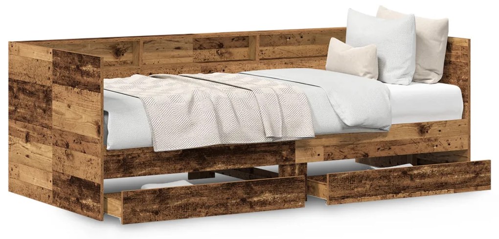 vidaXL Nappaliágy fejtámlával fiókkal Öreg fa 90 x 200 cm Faanyag