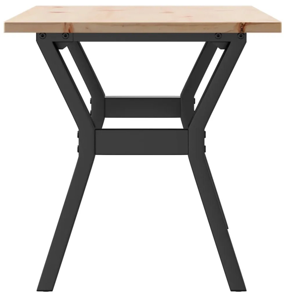 tömör fenyőfa és öntöttvas dohányzóasztal Y-vázzal 100x50x45 cm
