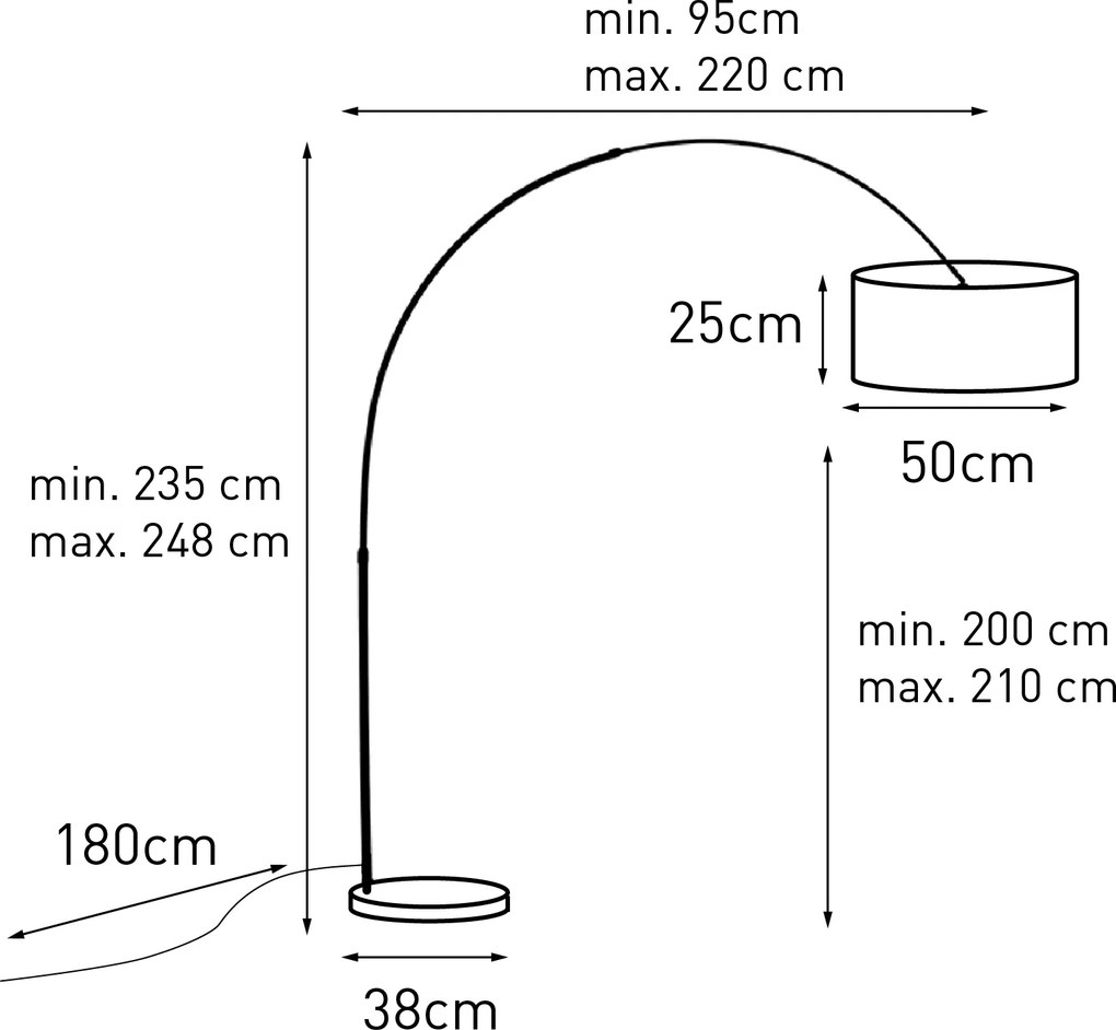 Modern ívlámpa fekete márvány talppal és bézs buklé árnyékolóval 50cm - XXL