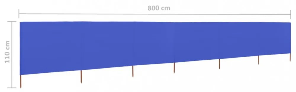 azúrkék 6-paneles szövet szélfogó 800 x 80 cm