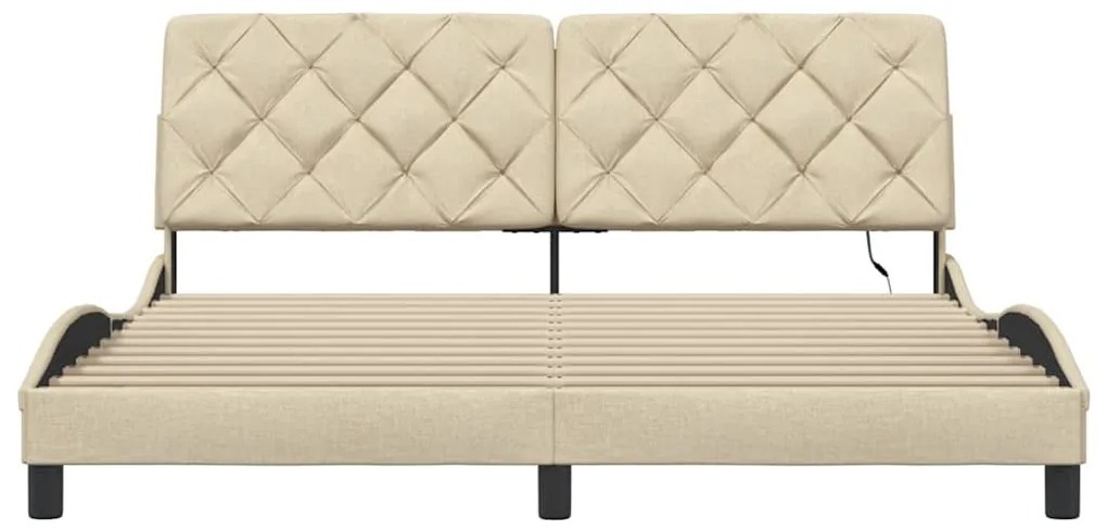 krémszínű szövet ágykeret LED-ekkel matrac nélkül 180 x 200 cm