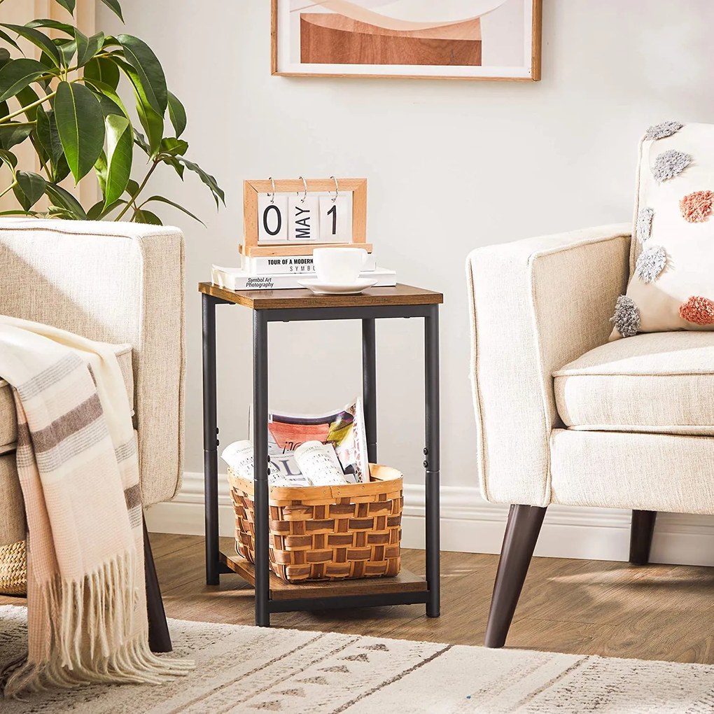 Éjjeliszekrény, oldalsó asztal szett 2 db-os vintage barna-fekete