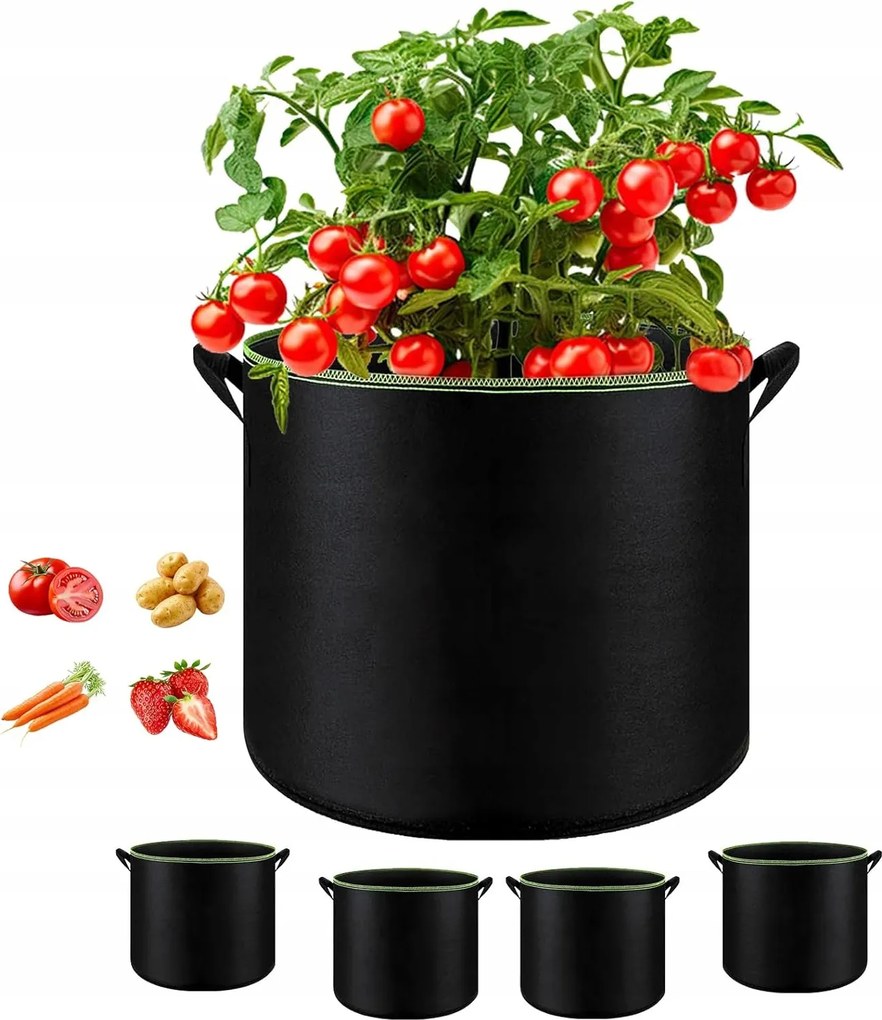 5x Burgonya Termesztő Zsák Paradicsom Zöldség Palántanevelő Zsák Virágcserép 12L