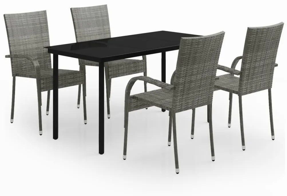 vidaXL 5 részes szürke és fekete kerti étkezőgarnitúra