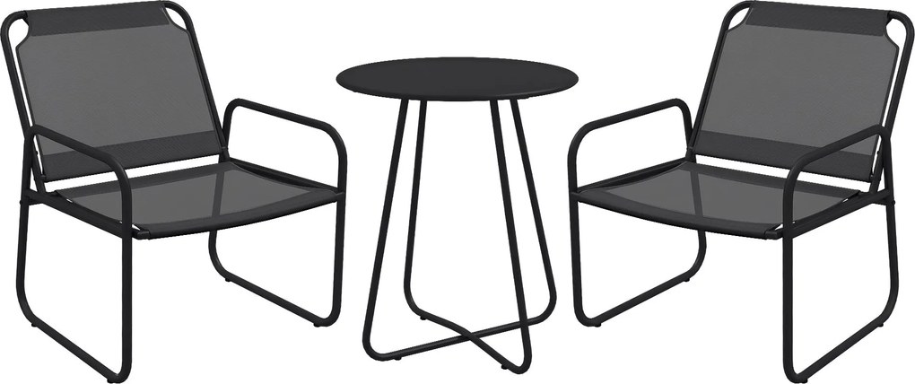 Outsunny 3 darabos Kerti Bútor Szett, Terasz Bútor, 2 Szék 1 Kerek Asztal, Acél és Lélegző Szövet, Szürke | Aosom