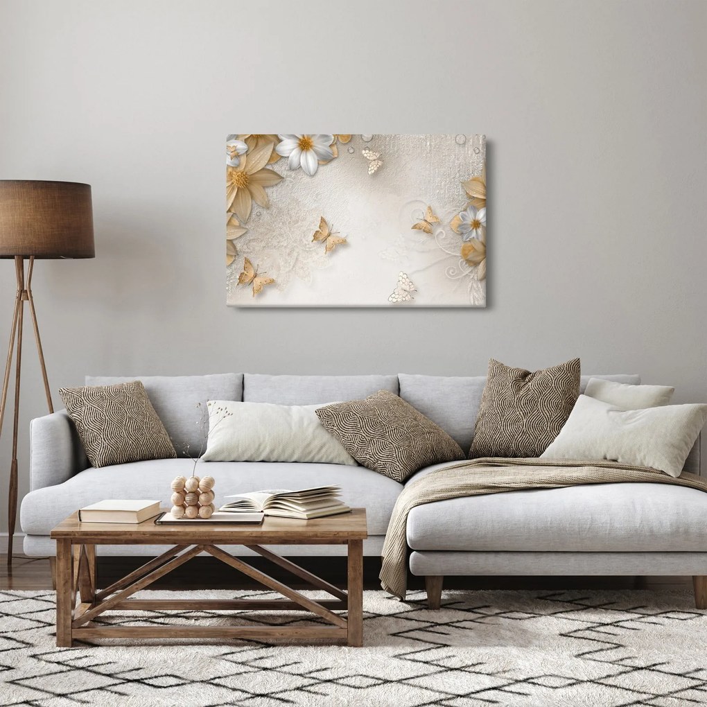 Kép - virágok pillangókkal (90x60 cm)