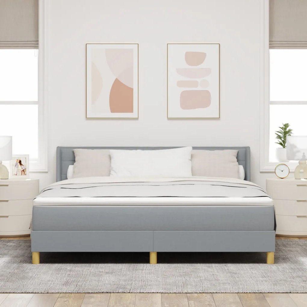 Boxspring ágy matraccal világosszürkében, 180 x 200 cm, szövet