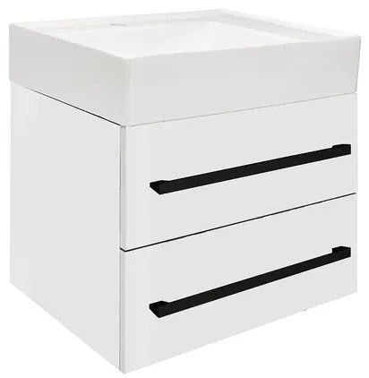 SAT Cube Way Fürdőszobaszekrény mosdóval és fekete fogantyúval 60x53x46 cm fehér fényes CUBE46C602BISATCW