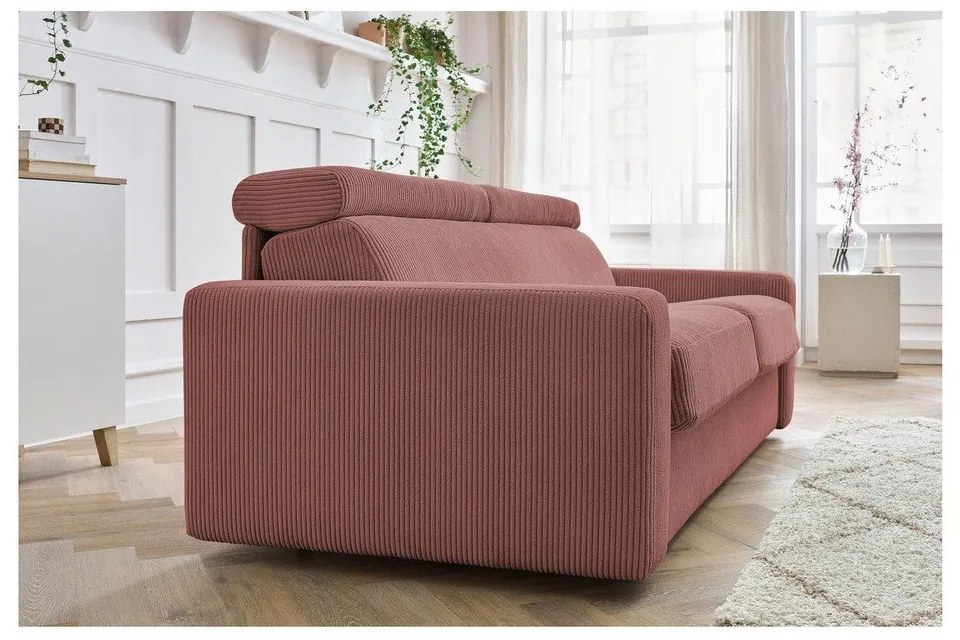 Rózsaszín kordbársony kinyitható kanapé 215 cm Monaco – Bobochic Paris