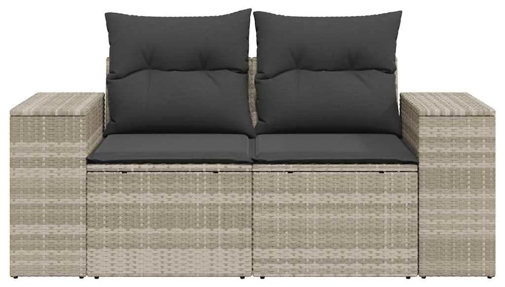 2 személyes világosszürke polyrattan kerti kanapé párnával
