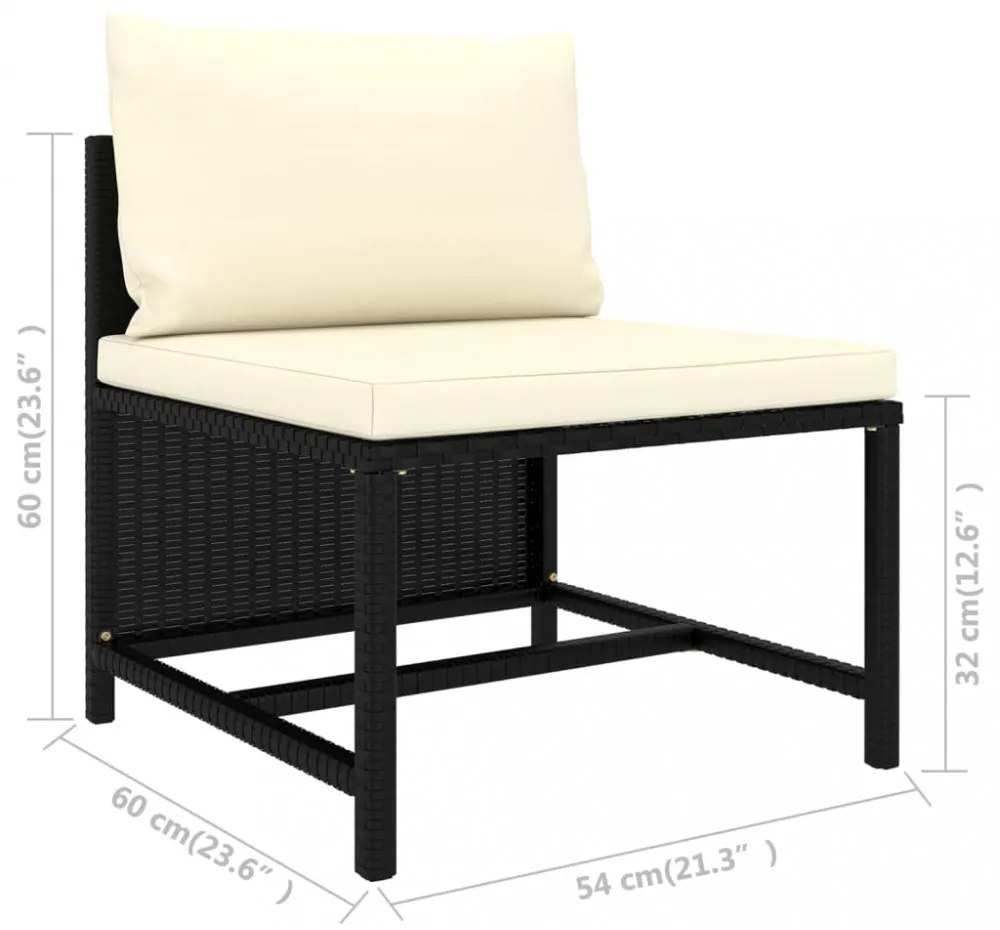 vidaXL 8 részes fekete polyrattan kerti bútorszett párnákkal