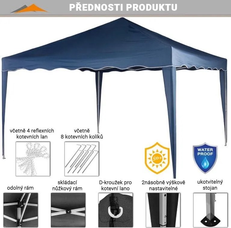 INSTENT BASIC Kerti pavilon 3 x 3 m kék + 4 oldalfal