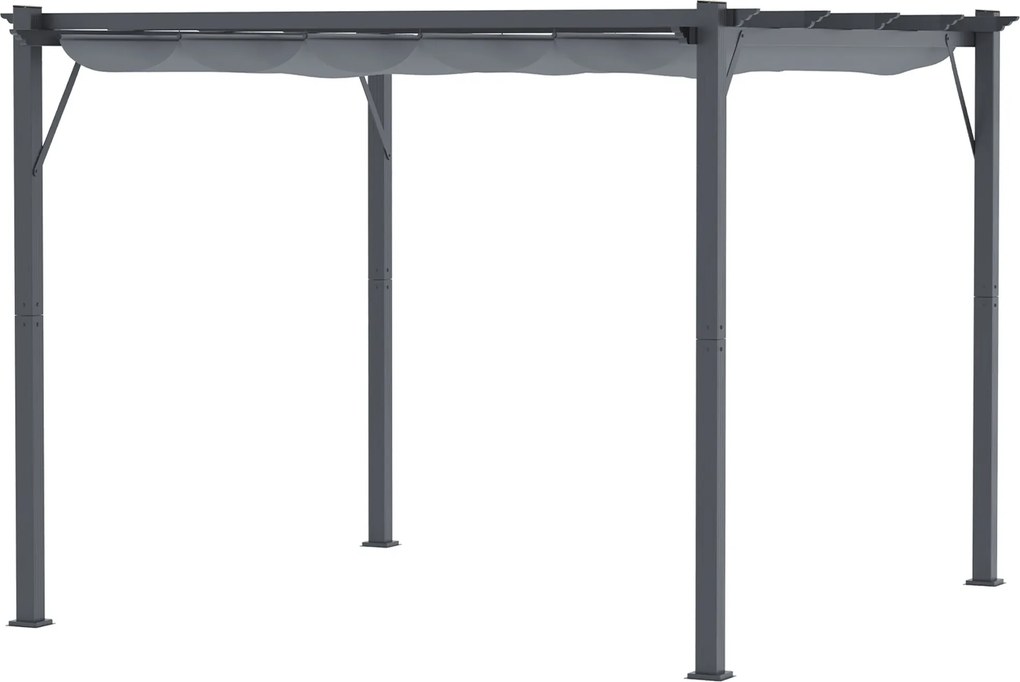 Outsunny Pergola Pavilon Teraszi Fedél Csúszó Tetővel Kert Aluminium Antracit Szürke + Sötét Szürke 3x3x2.23m | Aosom
