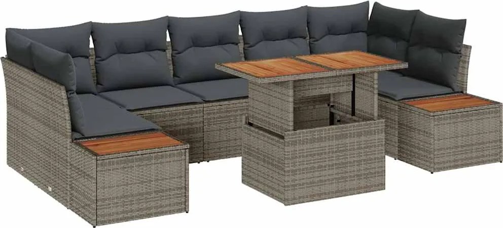 vidaXL Kerti Kanapé Szett tárolóval 8 pcs Szürke Poli rattan