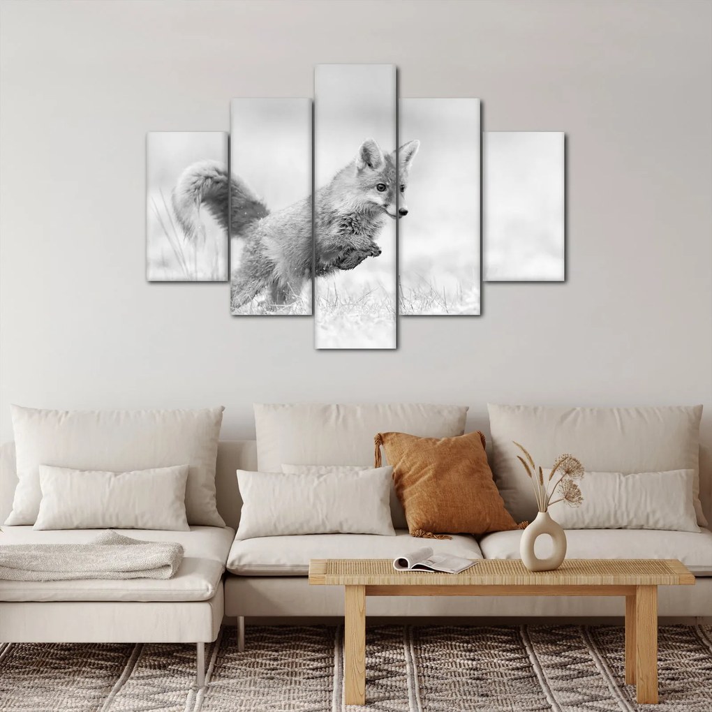 Kép - Ugró róka, fekete-fehér (150x105 cm)