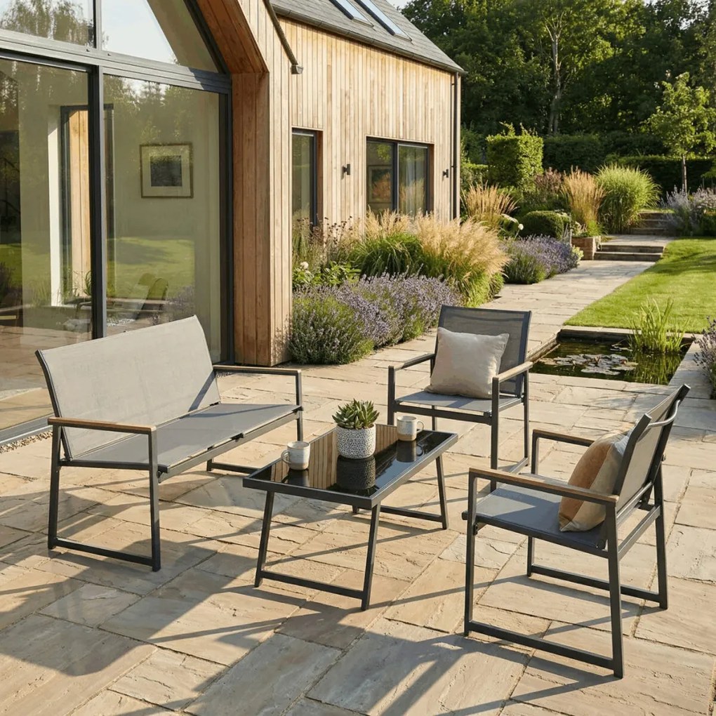 Kerti bútor garnitúra, hálós kivitel, szürke, AZS-S1212 GREY