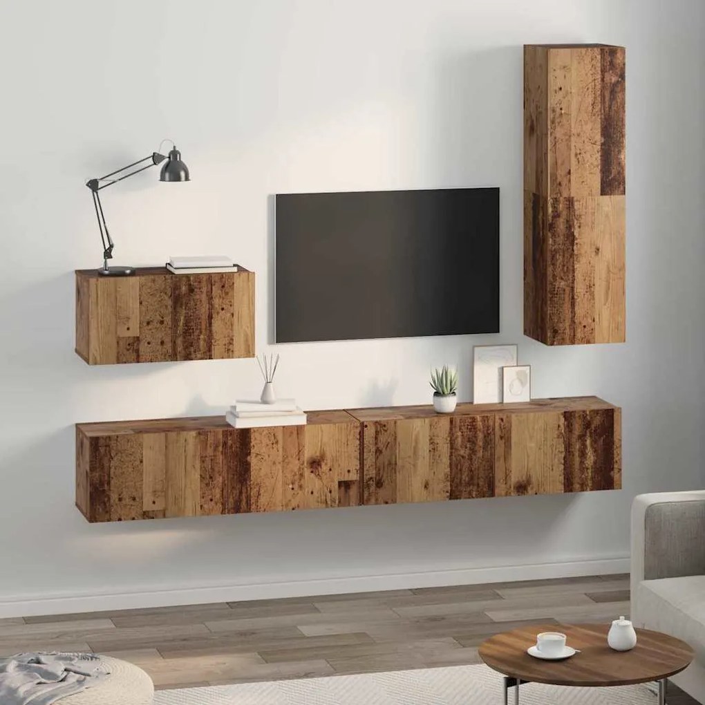 TV Szekrény Szett 4 pcs Régi fa 200 x 30 x 30 cm Faanyag
