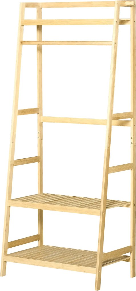 HOMCOM Bambusz Ruhaállvány Polcokkal Előszobába és Hálószobába, 70x42x164cm | Aosom