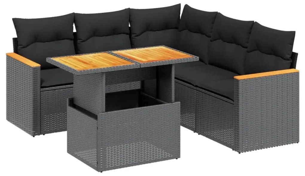 6 részes fekete polyrattan kerti ülőgarnitúra párnákkal