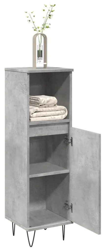 Betonszürke szerelt fa fürdőszobaszekrény 30 x 30 x 100 cm