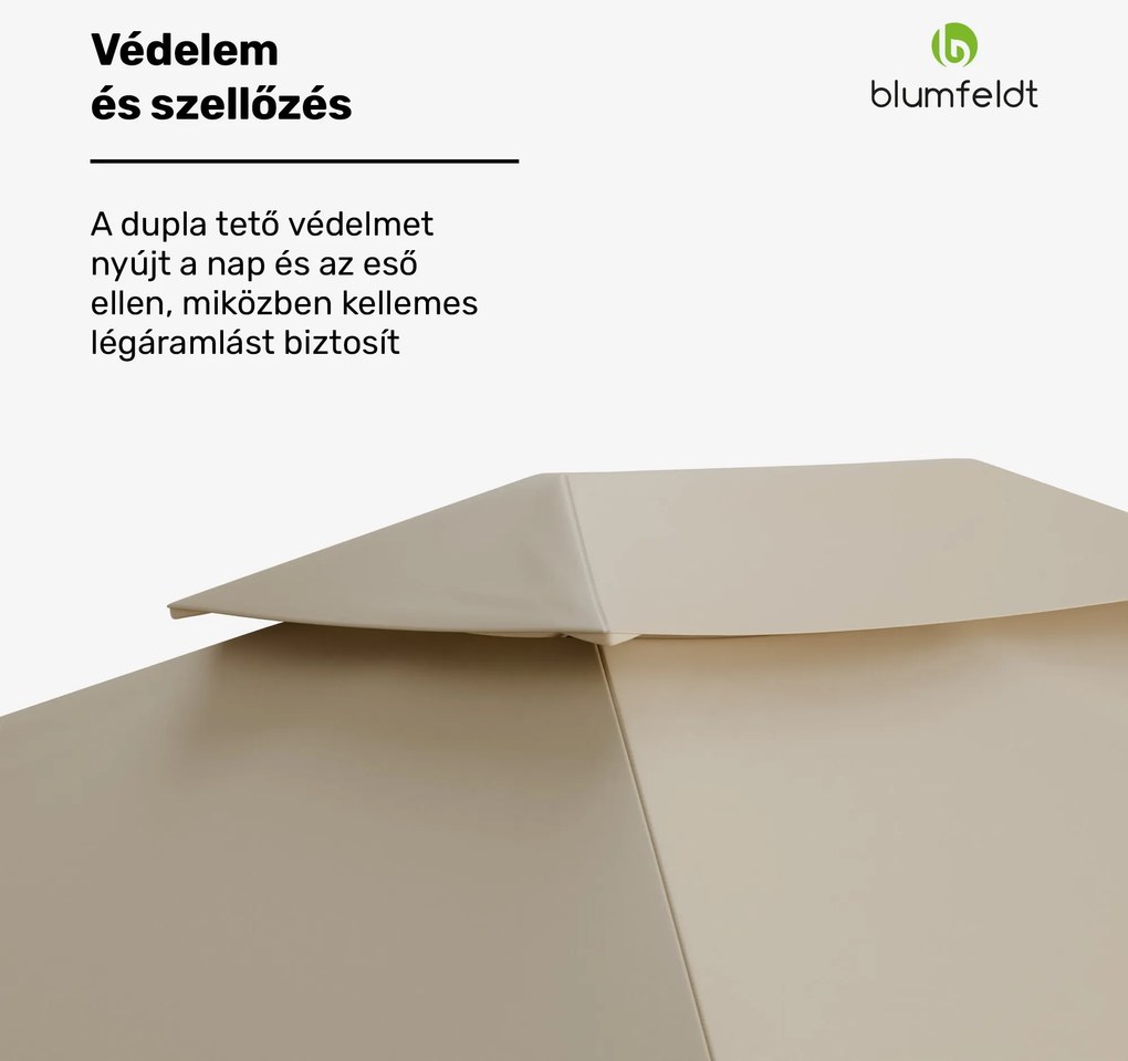 Blumfeldt Grandezza Cortina kerti pavilon 3x4 m, időjárásálló, porfestett, oldalsó redőnyök