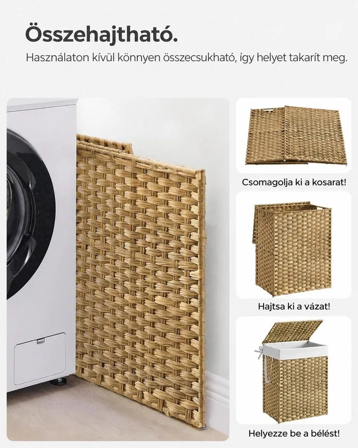 Szennyestartó, 90 literes, szintetikus rattan ruháskosár natúr
