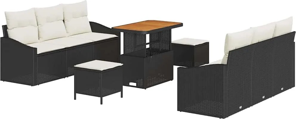 vidaXL Kerti Kanapé Szett párnával 9 pcs Fekete polirattan