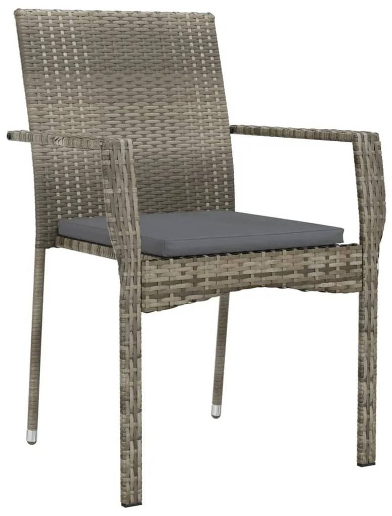 3 részes szürke polyrattan kerti étkezőgarnitúra párnával