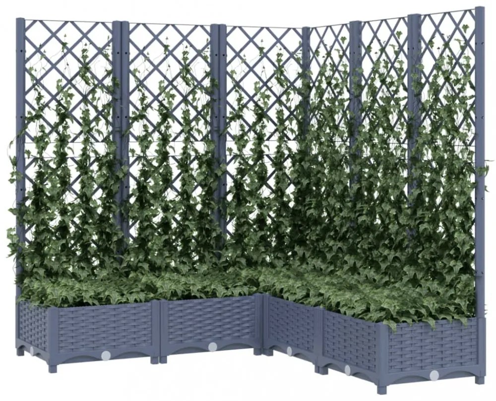 sötétszürke PP rácsos kerti ültetőláda 120 x 120 x 121,5 cm