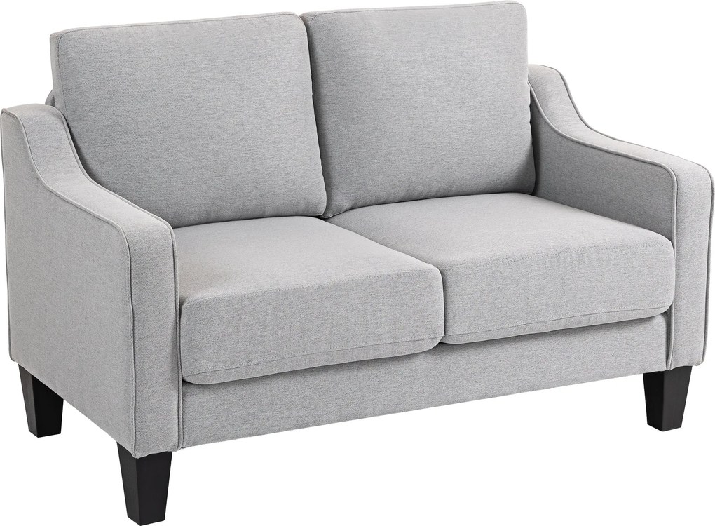 HOMCOM 2-Fős Szövet Kanapé Karfával, Vastag Párnázással és 2 Párnával, Modern 2-Fős Loveseat Fa Kerettel Nappaliba, Pihenőre és Hálószobába, Világos S