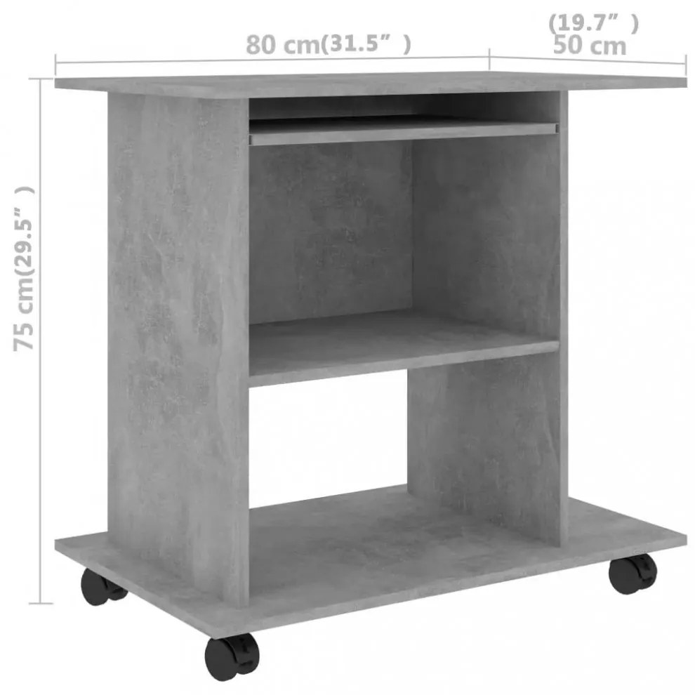 betonszürke szerelt fa számítógépasztal 80 x 50 x 75 cm