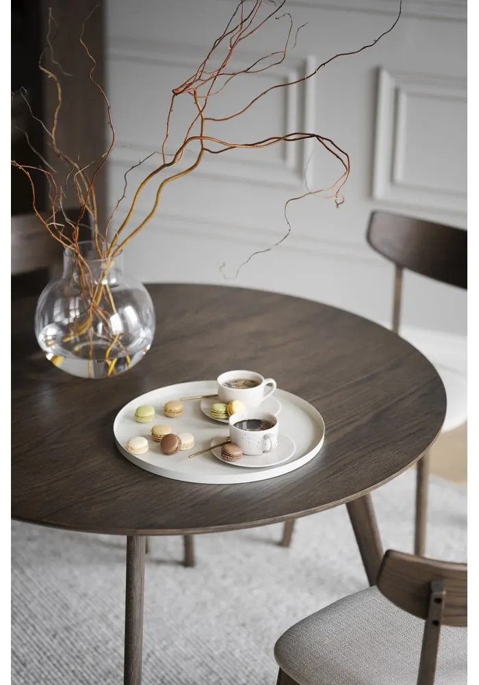 Sötétbarna kerek étkezőasztal tölgyfa dekorral ø 115 cm Yumi – Rowico