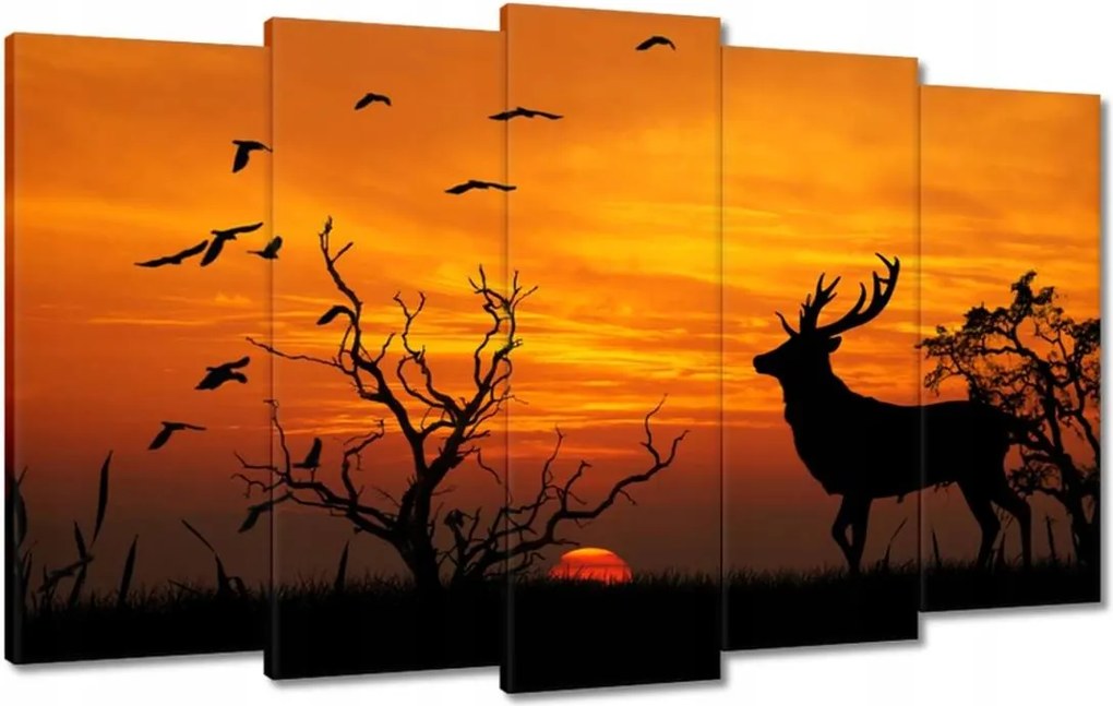 Vászonkép 100x60 Szarvas és naplemente