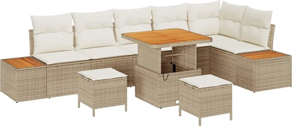 vidaXL Kerti Kanapé Szett 9 pcs Bézs polirattan