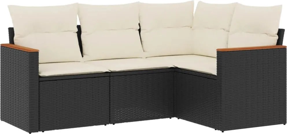 vidaXL 4 részes fekete polyrattan kerti ülőgarnitúra párnákkal