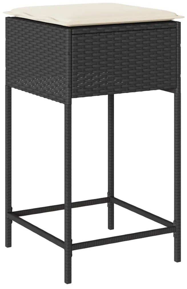 vidaXL 3 részes fekete polyrattan kerti bárszett párnával