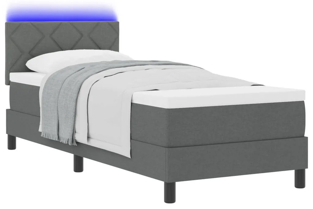 Boxspring Ágy Matraccal &amp; LED Sötét Szürke 80x200 cm Szövet