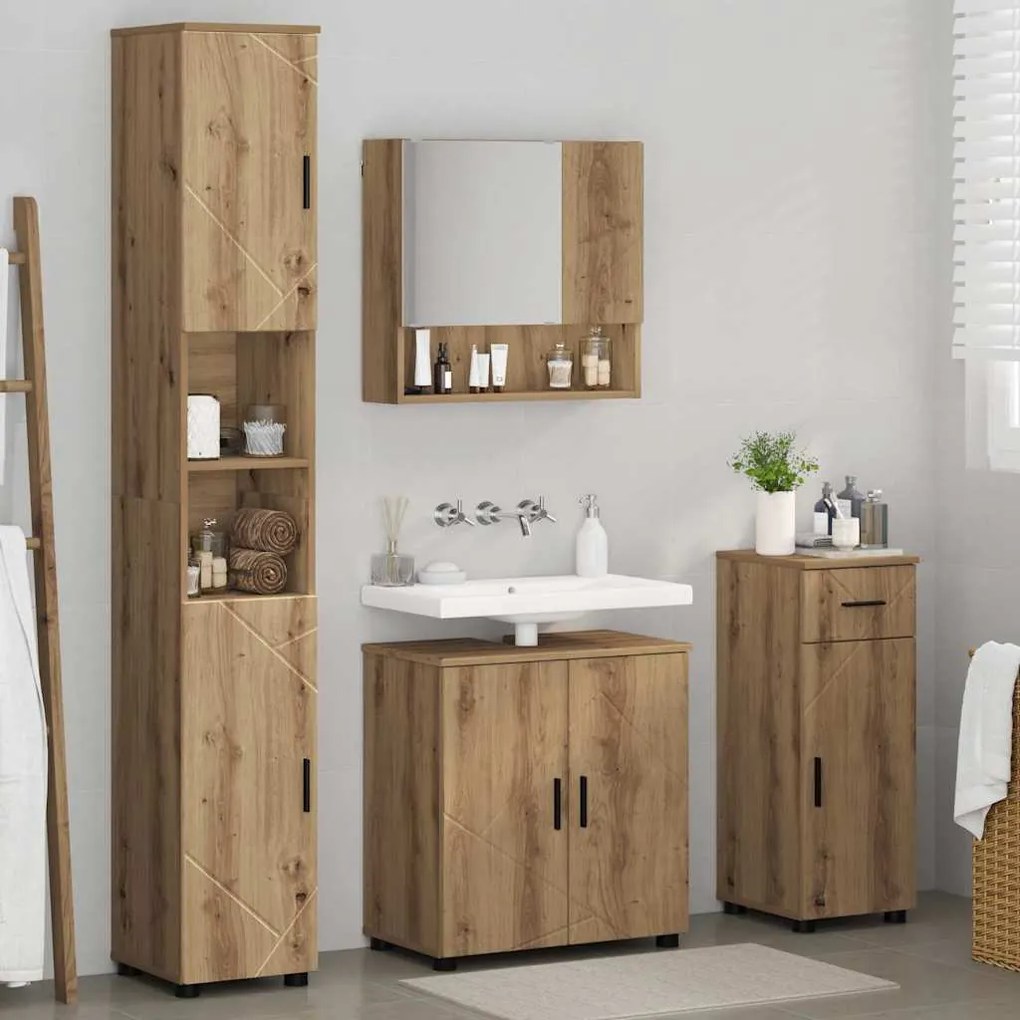 Fürdőszoba bútor szett 4 pcs kézműves tölgy 61 x 35 x 64 cm