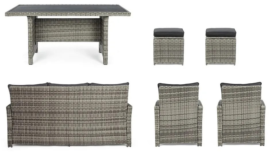 Szürke műrattan hatszemélyes kerti lounge szett Ariel – Bizzotto